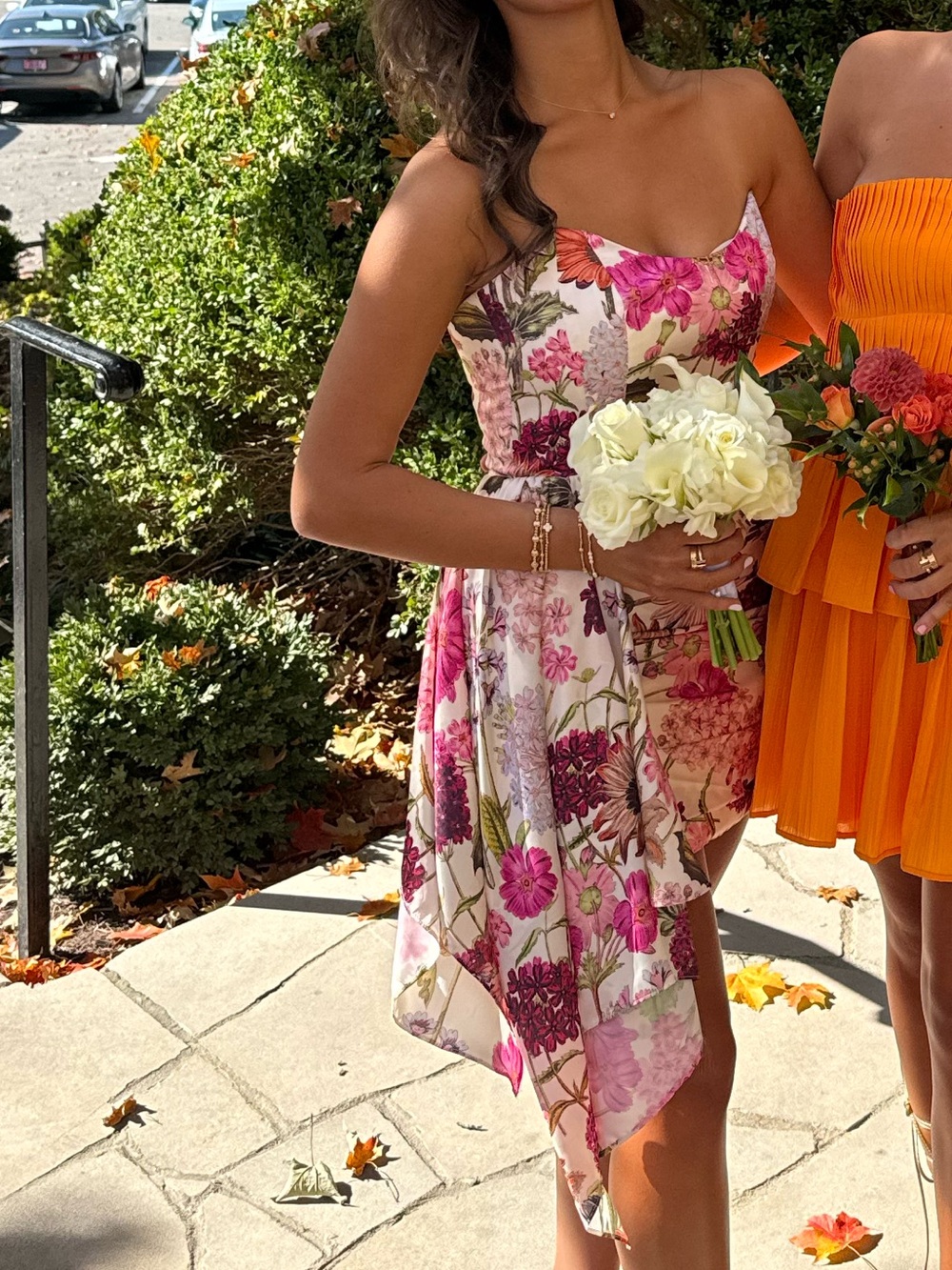 Katie May Strapless Floral Mini Dress in Pink and White